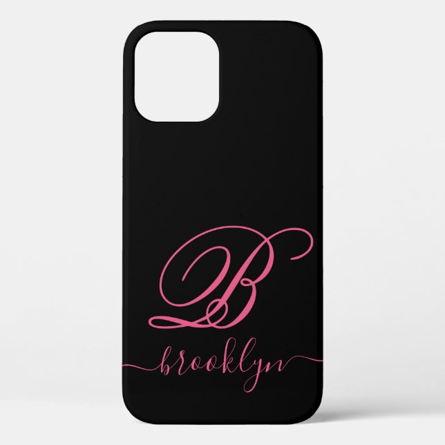 Funda De Case-Mate Para iPhone Moderno y elegante rosa negro manuscrito monograma (Reverso )