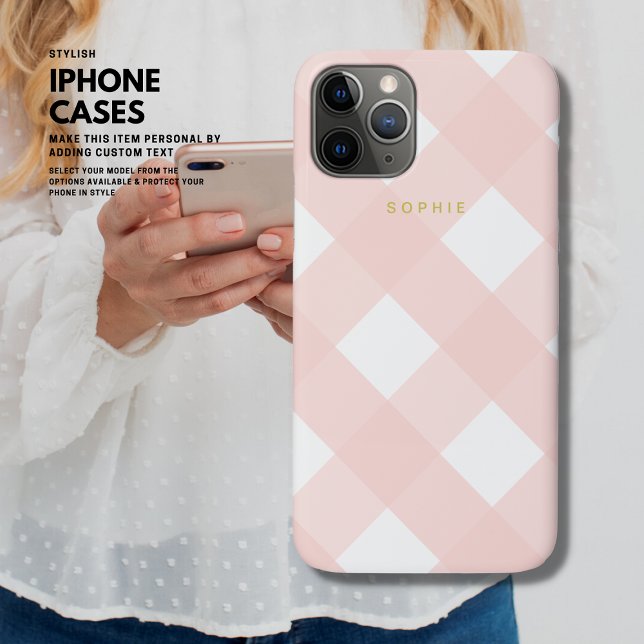 Funda De Case-Mate Para iPhone Moderno y simple Giro Rubor Pink Gingham (Subido por el creador)