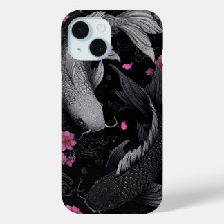 Funda Para iPhone 15 Modo oscuro de peces Koi japoneses