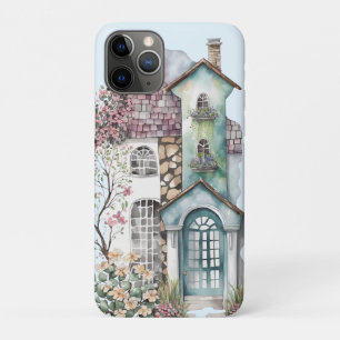 Funda Para iPhone 11 Pro Molduras de techo de tejas de cottage al aguarela