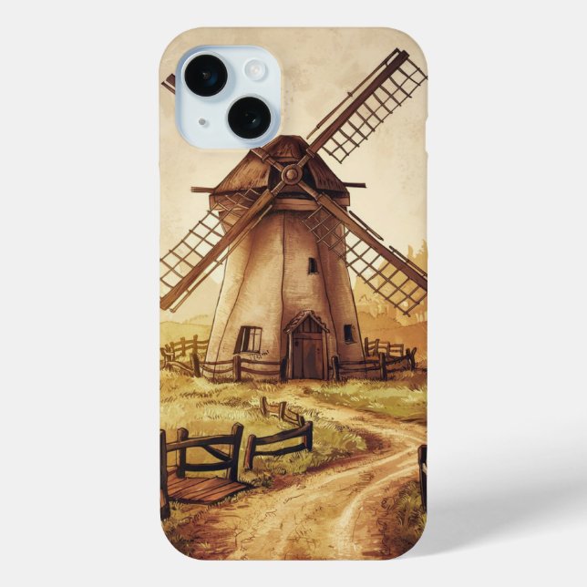 Funda De Case-Mate Para iPhone Molino de viento de época (Reverso )