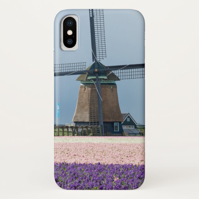 Funda De Case-Mate Para iPhone Molino de viento tradicional con las flores (Reverso)