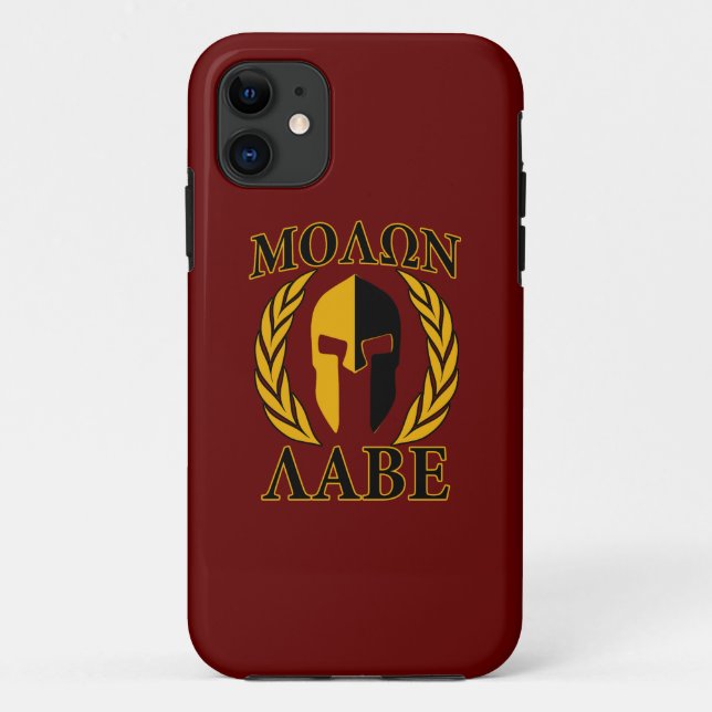 Funda De Case-Mate Para iPhone Molon Labe Spartan Helmet Laureados de Borgoña (Reverso)