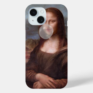 Funda Para iPhone 15 Mona Lisa soplando chicle de burbuja gris