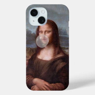 Funda Para iPhone 15 Mona Lisa soplando chicle de burbuja gris