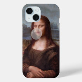 Funda Para iPhone 15 Mona Lisa soplando un chicle de burbuja gris