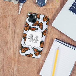 Funda Para iPhone 13 Monarca mariposa Monograma Giro Botánico