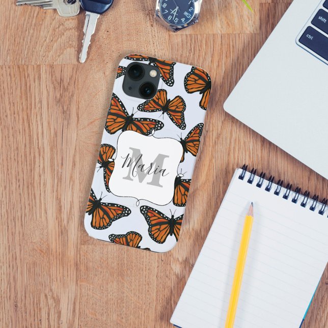 Funda De Case-Mate Para iPhone Monarca mariposa Monograma Giro Botánico (Subido por el creador)
