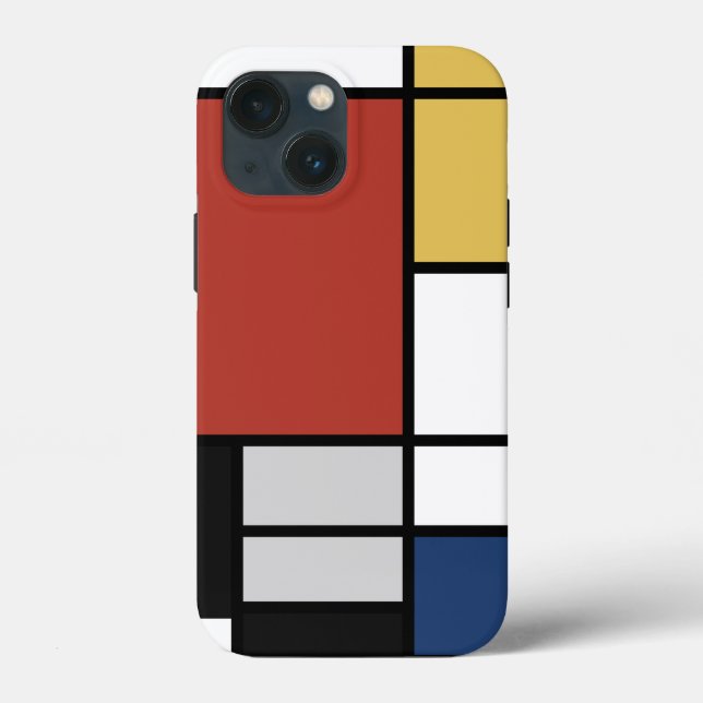 Funda De Case-Mate Para iPhone Mondrian Pintura de Plano Rojo Amarillo Azul Gris  (Reverso )