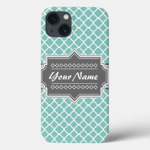 Funda Para iPhone 13 Moneda y quatrefoil marroquí gris N1 personalizado