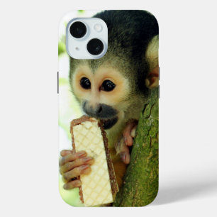 Funda Para iPhone 15 Mono de ardilla de bebé lindo comiendo un bizcocho