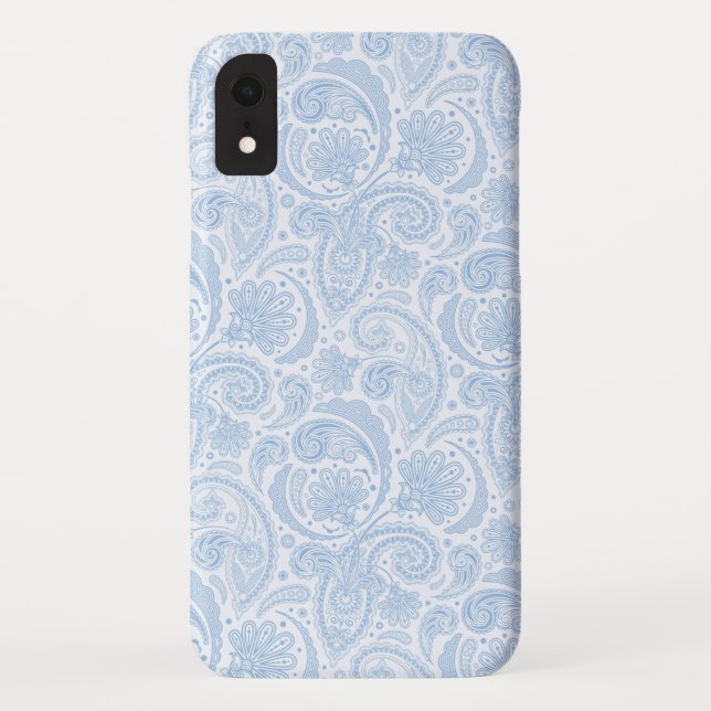 Funda De Case-Mate Para iPhone Mono de estampado de cachemir azul blanco lindo (Reverso)