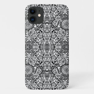 Funda Para iPhone 11 Mono floral paisley blanco negro lindo