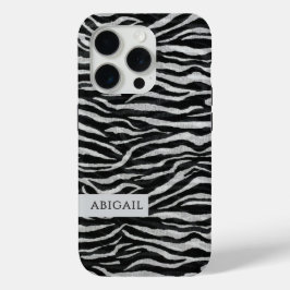 Funda Para iPhone 15 Pro Monochrome Animal Print and Name