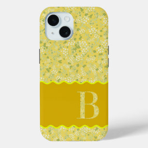 FUNDA PARA iPhone 15 MONOGRAM INICIAL B FLORES PEQUEÑOS AMARILLOS
