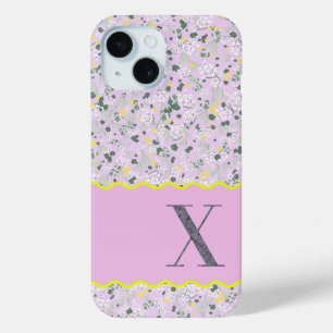FUNDA PARA iPhone 15 MONOGRAM INICIAL X LILAC LITTLE FLOWERS