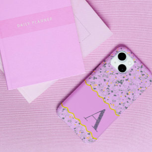 FUNDA PARA iPhone 15 MONOGRAM INITIAL A LILAC PEQUEÑAS FLORES