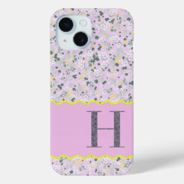 FUNDA PARA iPhone 15 MONOGRAM INITIAL H LILAC LITTLE FLOWERS