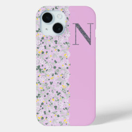 FUNDA PARA iPhone 15 MONOGRAM INITIAL N LILAC PEQUEÑAS FLORES