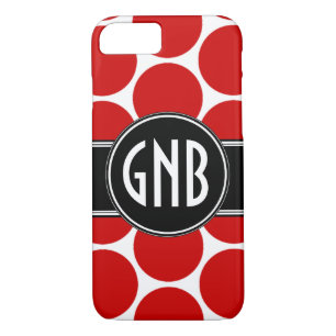 FUNDA PARA iPhone 8/7 MONOGRAM INITIALS RED POLKA DOTS