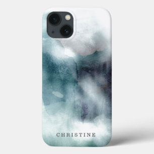 Funda Para iPhone 13 Monogram name watercolor hipster blue nautical