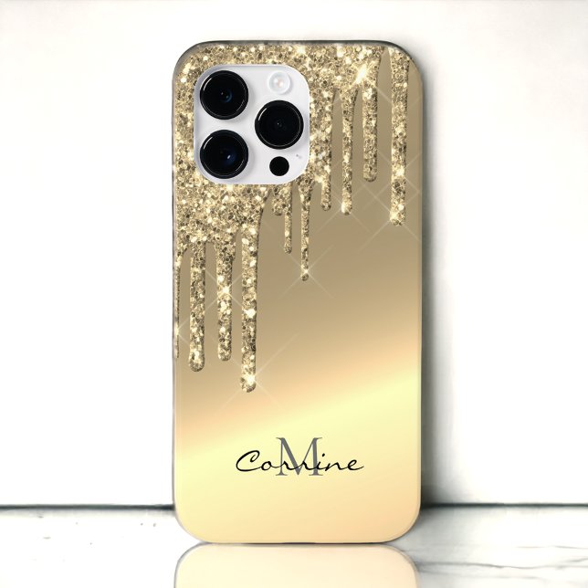 Funda De Case-Mate Para iPhone Monograma 14.000 Purpurina Gold Side Dripping Andr (Subido por el creador)