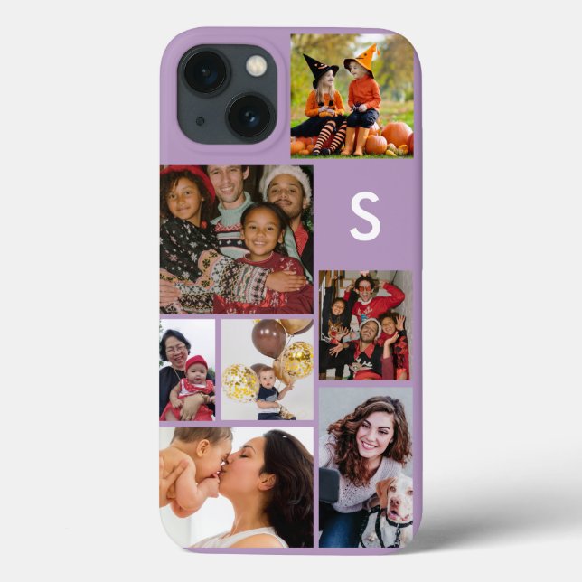 Funda De Case-Mate Para iPhone Monograma 8 collage de fotos morado (Reverso)