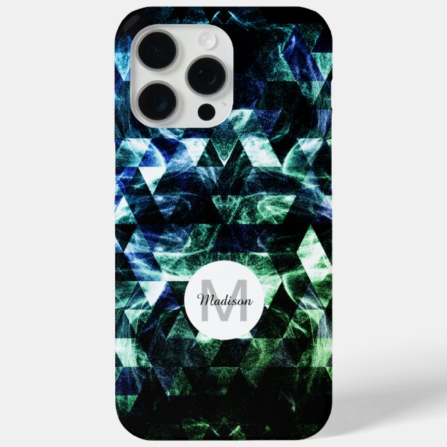 Funda De Case-Mate Para iPhone Monograma abstracto geométrico húmedo azul Aqua (Reverso )