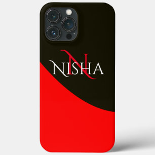 Funda Para iPhone 13 Pro Max Monograma abstracto moderno rojo y negro