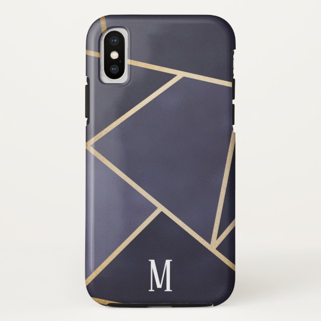 Funda De Case-Mate Para iPhone Monograma abstracto morado y dorado Chic (Reverso)