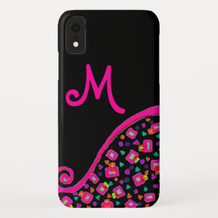 Funda Para iPhone XR MONOGRAMA ABSTRACTO NEGRO FUCsia ROSA DECO