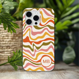 Funda Para iPhone 15 Pro Max Monograma Abstracto Rayas Moderno Personalizado