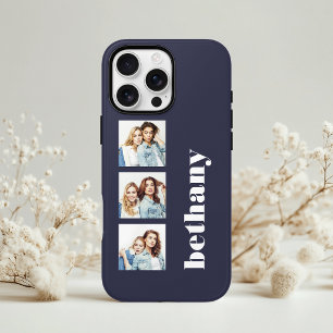 Funda Para iPhone 12 Monograma Abultado Personalizado de 3 Fotos Azul M