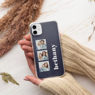 Funda Para iPhone 12 Monograma Abultado Personalizado de 3 Fotos Azul M