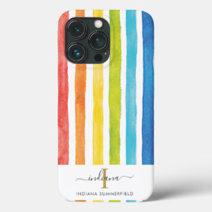 Funda Para iPhone 13 Pro Monograma acuarela Arco Iris Colorido Nombre