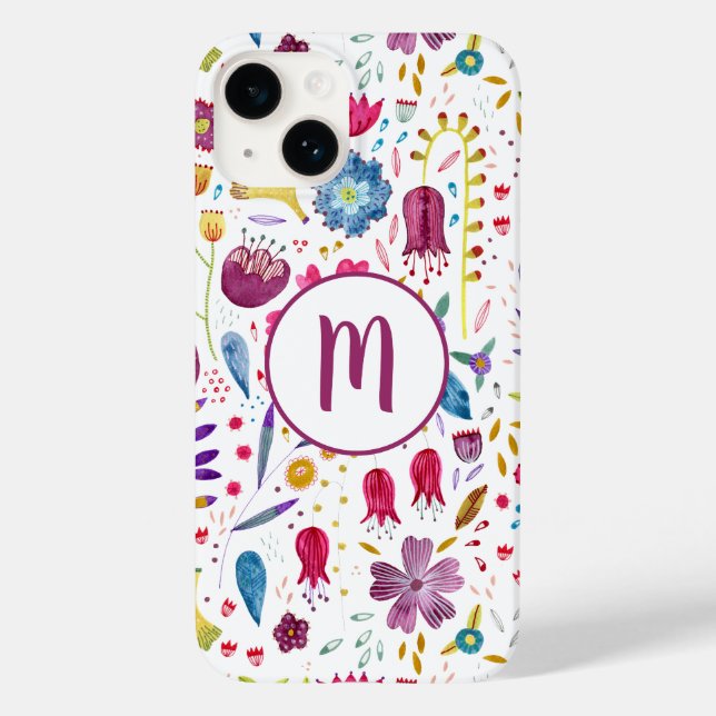Funda De Case-Mate Para iPhone Monograma acuarela floral (Reverso )