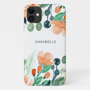 Funda Para iPhone 11 Monograma acuarela Floral Girly elegante