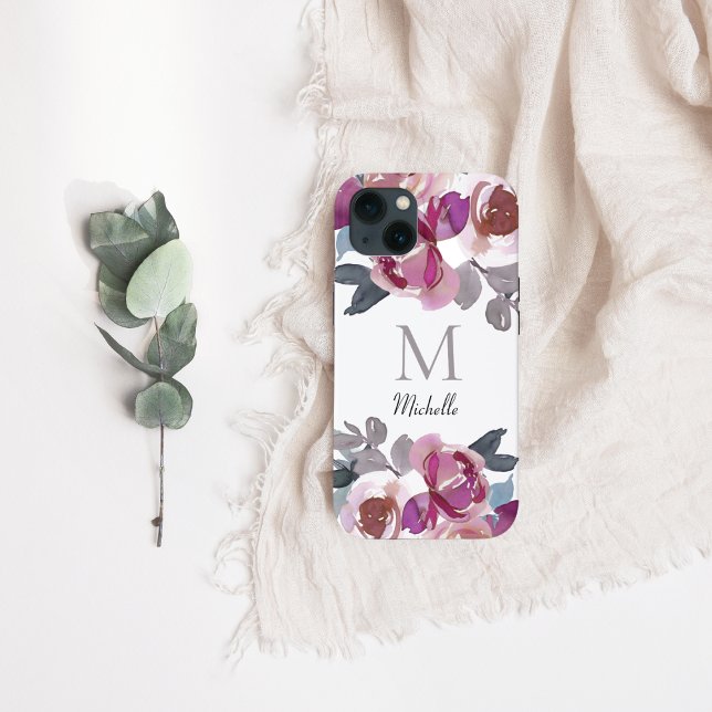 Funda De Case-Mate Para iPhone Monograma acuarela rosa floral (Subido por el creador)
