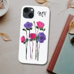 Funda Para iPhone 13 Monograma acuarela rosa morado floral<br><div class="desc">Esta caja de teléfono está decorada con un diseño floral acuático en tonos rosa y violeta. Personalizable fácil con su monograma. Porque creamos nuestra propia obra de arte no encontrarás esta imagen exacta de otros diseñadores. Acuarela original © Michele Davies.</div>