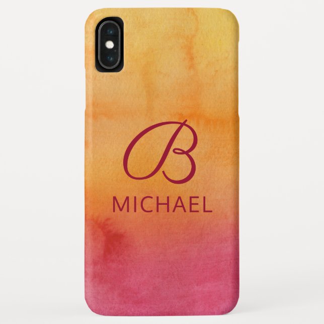 Funda De Case-Mate Para iPhone Monograma acuarela Sunset Nombre personalizado (Reverso)