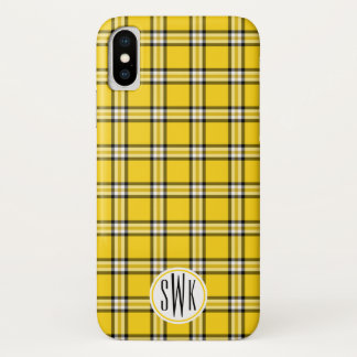 Funda Para iPhone X Monograma amarillo de la tela escocesa