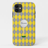 Monograma amarillo gris blanco Argyle iPhone 5 Fun