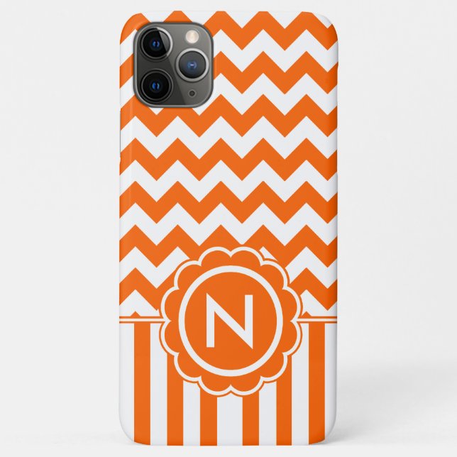Funda De Case-Mate Para iPhone Monograma anaranjado del zigzag (Reverso)