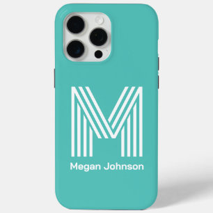 Funda Para iPhone 15 Pro Max Monograma Aqua moderno