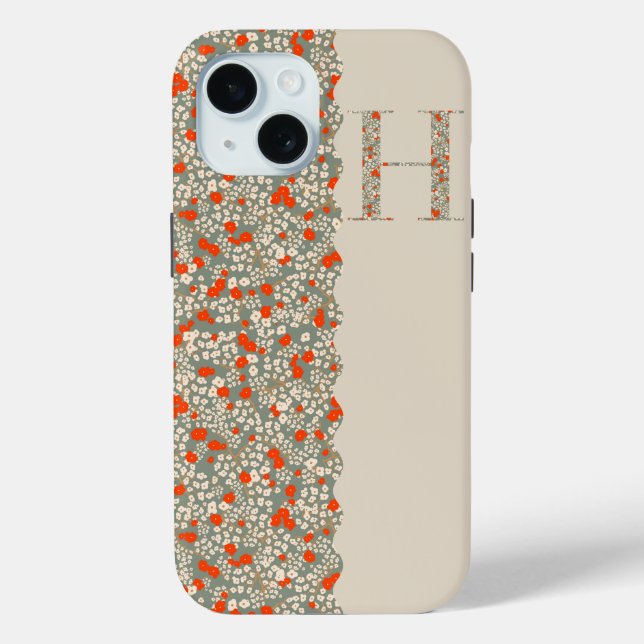 FUNDA DE Case-Mate PARA iPhone MONOGRAMA AUTOMÁTICO H BG FLORES PEQUEÑOS ROJOS (Reverso )