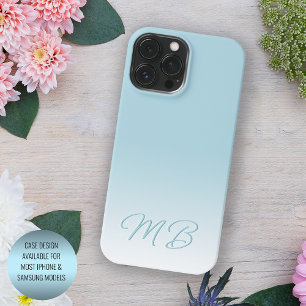 Funda Para iPhone 15 Pro Max Monograma azul acuático elegante personalizado