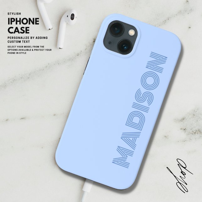 Funda De Case-Mate Para iPhone Monograma azul audaz moderno y sencillo de moda (Subido por el creador)