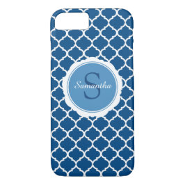 Funda Para iPhone 8/7 Monograma azul blanco moderno geométrico
