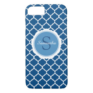 Funda Para iPhone 8/7 Monograma azul blanco moderno geométrico