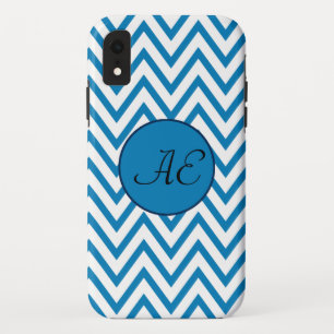 Funda Para iPhone XR Monograma azul Chevron moderno